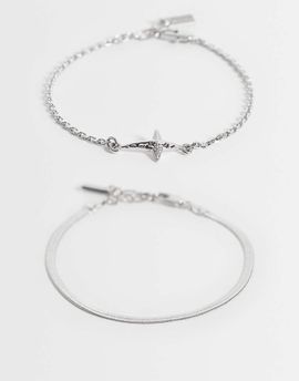 ASOS DESIGN ASOS DESIGN 2 pack snake chain and cross charm bracelet in silver