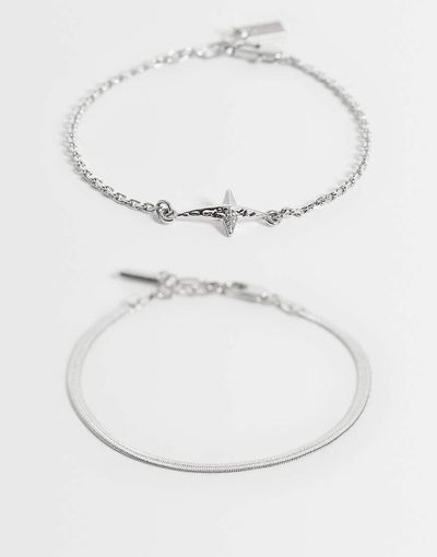 ASOS DESIGN ASOS DESIGN 2 pack snake chain and cross charm bracelet in silver