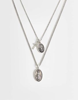 ASOS DESIGN ASOS DESIGN 2 pack st mary and cross multi pendant necklace in burnished silver