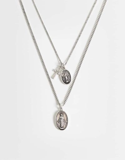 ASOS DESIGN ASOS DESIGN 2 pack st mary and cross multi pendant necklace in burnished silver