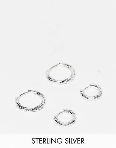 ASOS DESIGN ASOS DESIGN 2 pack textured hoop earrings in real silver plate