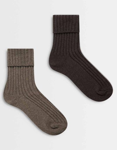 ASOS DESIGN ASOS DESIGN 2 pack wool boot ankle socks in chocolate and mink-MULTI