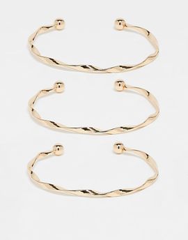 ASOS DESIGN ASOS DESIGN 3-pack bangles in mixed shapes-Gold