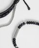 ASOS DESIGN ASOS DESIGN 3-pack black beaded and puller rope chain bracelet in silver - 3