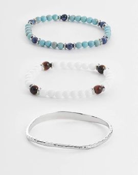 ASOS DESIGN ASOS DESIGN 3 pack beaded and cuff bracelet in silver