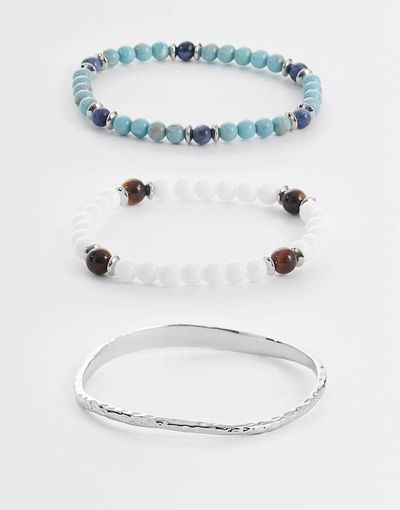 ASOS DESIGN ASOS DESIGN 3 pack beaded and cuff bracelet in silver