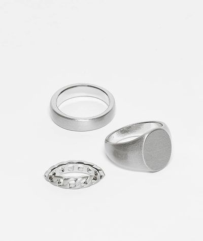 ASOS DESIGN ASOS DESIGN 3 pack brushed and chain signet rings in silver