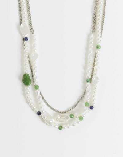 ASOS DESIGN ASOS DESIGN 3 pack chain and faux pearl beaded necklaces in silver tone