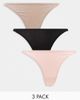 ASOS DESIGN ASOS DESIGN 3 pack cotton tanga thong in taupe, pink & black-Multi - 1