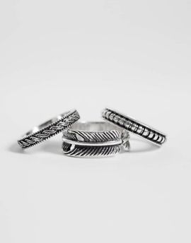 ASOS DESIGN ASOS DESIGN 3 pack engraved detail and feather ring in silver