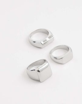 ASOS DESIGN ASOS DESIGN 3 pack flat top signet rings in silver tone