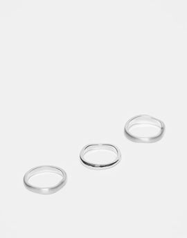 ASOS DESIGN ASOS DESIGN 3 pack mixed brushed and polished molten rings in silver