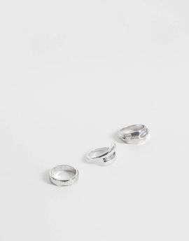 ASOS DESIGN ASOS DESIGN 3 pack molten and wraparound ring in worn silver