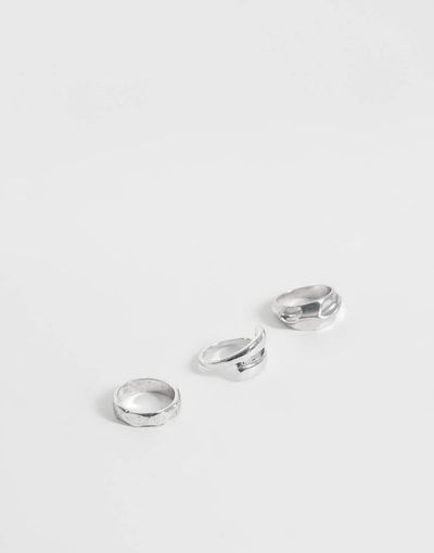 ASOS DESIGN ASOS DESIGN 3 pack molten and wraparound ring in worn silver