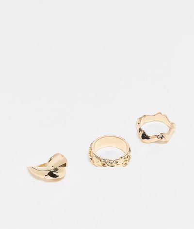 ASOS DESIGN ASOS DESIGN 3 pack molten hammered ring set in gold