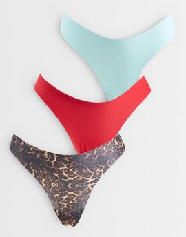 ASOS DESIGN ASOS DESIGN 3 pack no vpl thong in red, blue & leopard print-MULTI