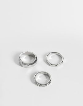 ASOS DESIGN ASOS DESIGN 3 pack octagon and bamboo texture ring in silver tone-Gold