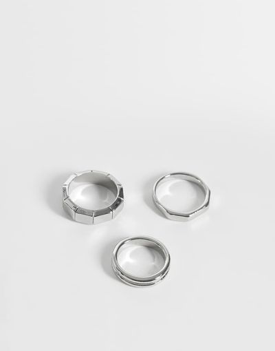 ASOS DESIGN ASOS DESIGN 3 pack octagon and bamboo texture ring in silver tone-Gold