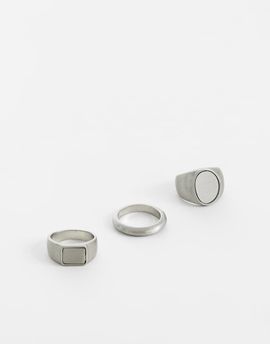 ASOS DESIGN ASOS DESIGN 3 pack oval signet rings in brushed silver