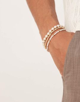 ASOS DESIGN ASOS DESIGN 3 pack pearl and metal bead bracelets in gold