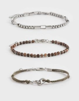 ASOS DESIGN ASOS DESIGN 3 pack rope and bead bracelet in multi-Silver