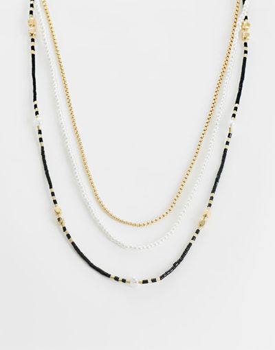 ASOS DESIGN ASOS DESIGN 3 pack seedbead chain and faux pearl necklace in multi