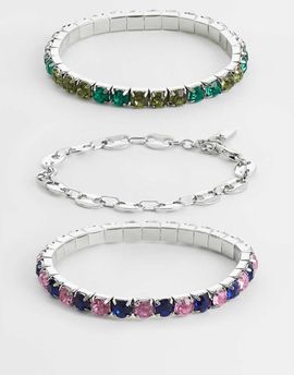ASOS DESIGN ASOS DESIGN 3 pack square crystal and geometric link chain bracelet in silver
