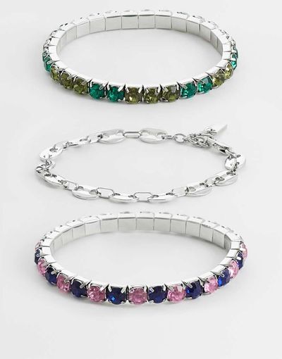 ASOS DESIGN ASOS DESIGN 3 pack square crystal and geometric link chain bracelet in silver