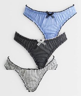 ASOS DESIGN ASOS DESIGN 3 pack woven scrunchie thong in blue striped print-Multi