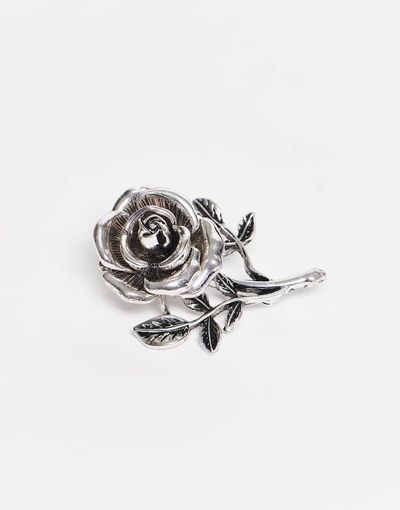 ASOS DESIGN ASOS DESIGN 3D rose brooch in burnished silver tone