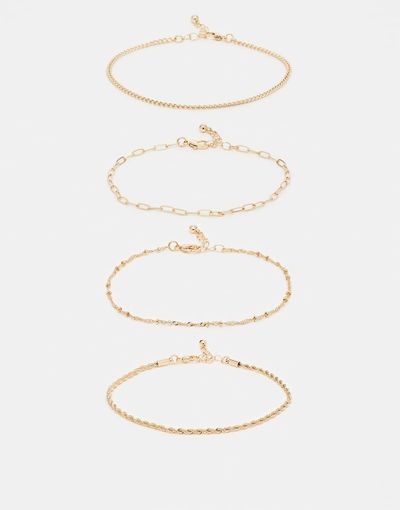 ASOS DESIGN ASOS DESIGN 4-pack fine chain anklets in gold