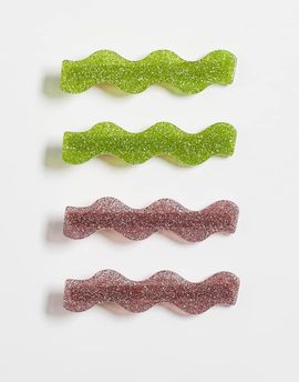 ASOS DESIGN ASOS DESIGN 4-pack sparkle clips in green and pink-Multi