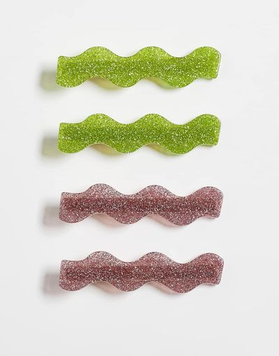 ASOS DESIGN ASOS DESIGN 4-pack sparkle clips in green and pink-Multi