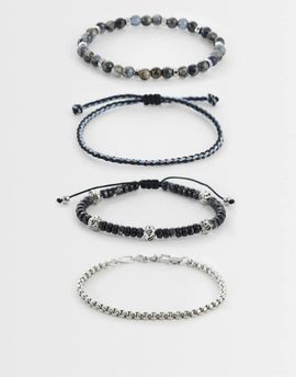 ASOS DESIGN ASOS DESIGN 4 pack beaded and chipping stone bracelet in multi-Black