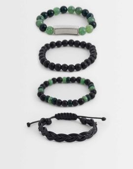 ASOS DESIGN ASOS DESIGN 4 pack beaded and rope bracelets in black and green-Blue