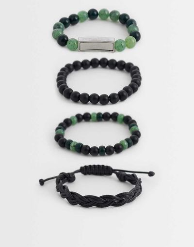 ASOS DESIGN ASOS DESIGN 4 pack beaded and rope bracelets in black and green-Blue