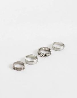 ASOS DESIGN ASOS DESIGN 4 pack chain and engraved row ring in silver