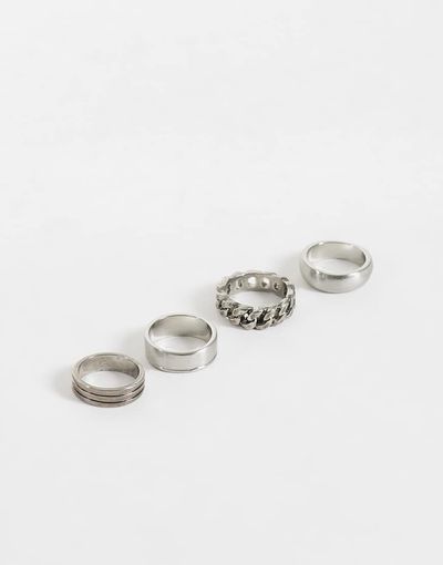 ASOS DESIGN ASOS DESIGN 4 pack chain and engraved row ring in silver