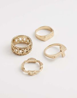 ASOS DESIGN ASOS DESIGN 4 pack cross and chain signet rings in gold tone and silver tone