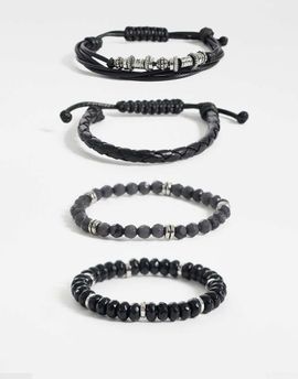 ASOS DESIGN ASOS DESIGN 4 pack faceted bead and fabric bracelet in black