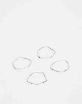 ASOS DESIGN ASOS DESIGN 4 pack molten plain band rings in worn silver