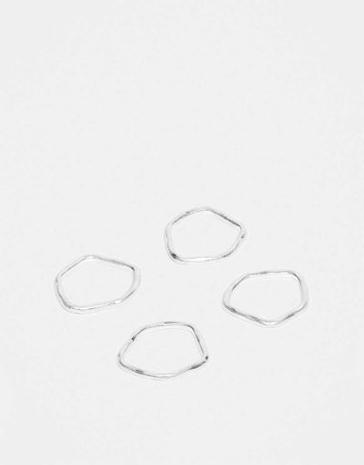 ASOS DESIGN ASOS DESIGN 4 pack molten plain band rings in worn silver