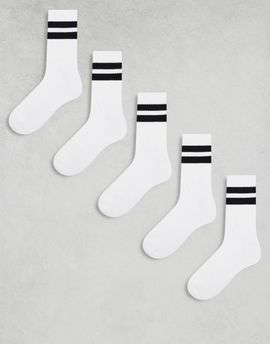 ASOS DESIGN ASOS DESIGN 5-pack sports socks in white with black stripe