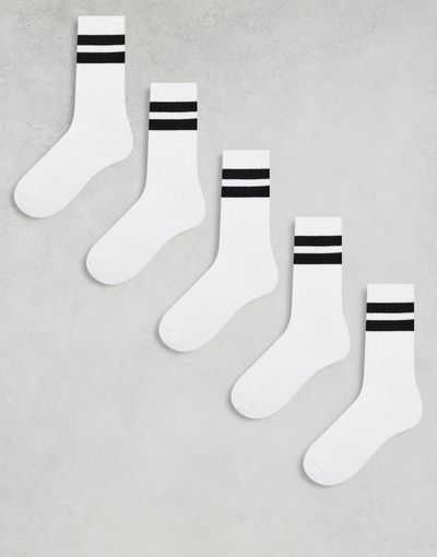 ASOS DESIGN ASOS DESIGN 5-pack sports socks in white with black stripe
