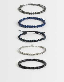 ASOS DESIGN ASOS DESIGN 5 pack beaded chain and cord bracelet in black