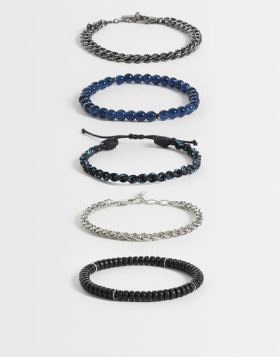 ASOS DESIGN ASOS DESIGN 5 pack beaded chain and cord bracelet in black