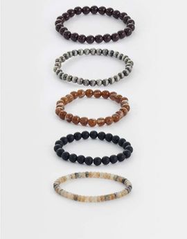 ASOS DESIGN ASOS DESIGN 5 pack cat eye and marble effect beaded bracelets in brown