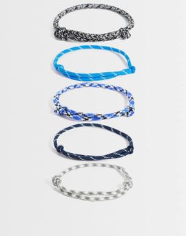 ASOS DESIGN ASOS DESIGN 5 pack cord and rope bracelets in blue-Black