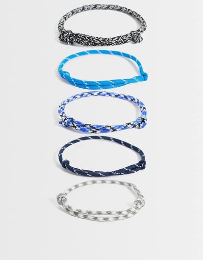 ASOS DESIGN ASOS DESIGN 5 pack cord and rope bracelets in blue-Black