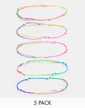 ASOS DESIGN ASOS DESIGN 5 pack cord bracelet set in multicolor and pearl beads